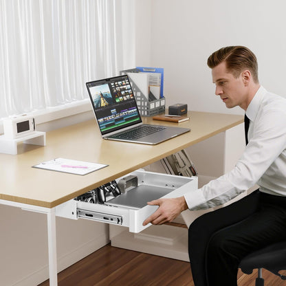 PUTORSEN Under Desk Storage Drawer 15.74" Wide - Smooth Slide Out Organizer for Standing Desk & Home Office,Max Load 17.6 lbs,Quiet Glide, White