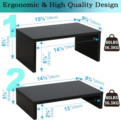 TEAMIX Adjustable White Monitor Stand Riser - 2 Pack, Wood 2 Tier Adjustable Stand for 2 Monitors/Laptop/PC