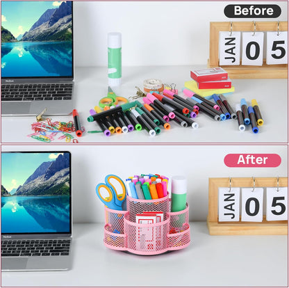 Topwey Pen Holder for Desk, 360 Rotating Pencil Holder, Cup Holder for Desk Office, Desk Organizers and Accessories in Black