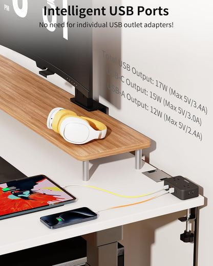 HOPOW Desk Clamp Power Strip, Desktop Mount Charging Station with 4 Outlets 4 USB Ports (2 USB C), 10Ft Under Desk Power Strip, Fits 2.75" Tabletop Edge, Extension Cord for Home Office, Black