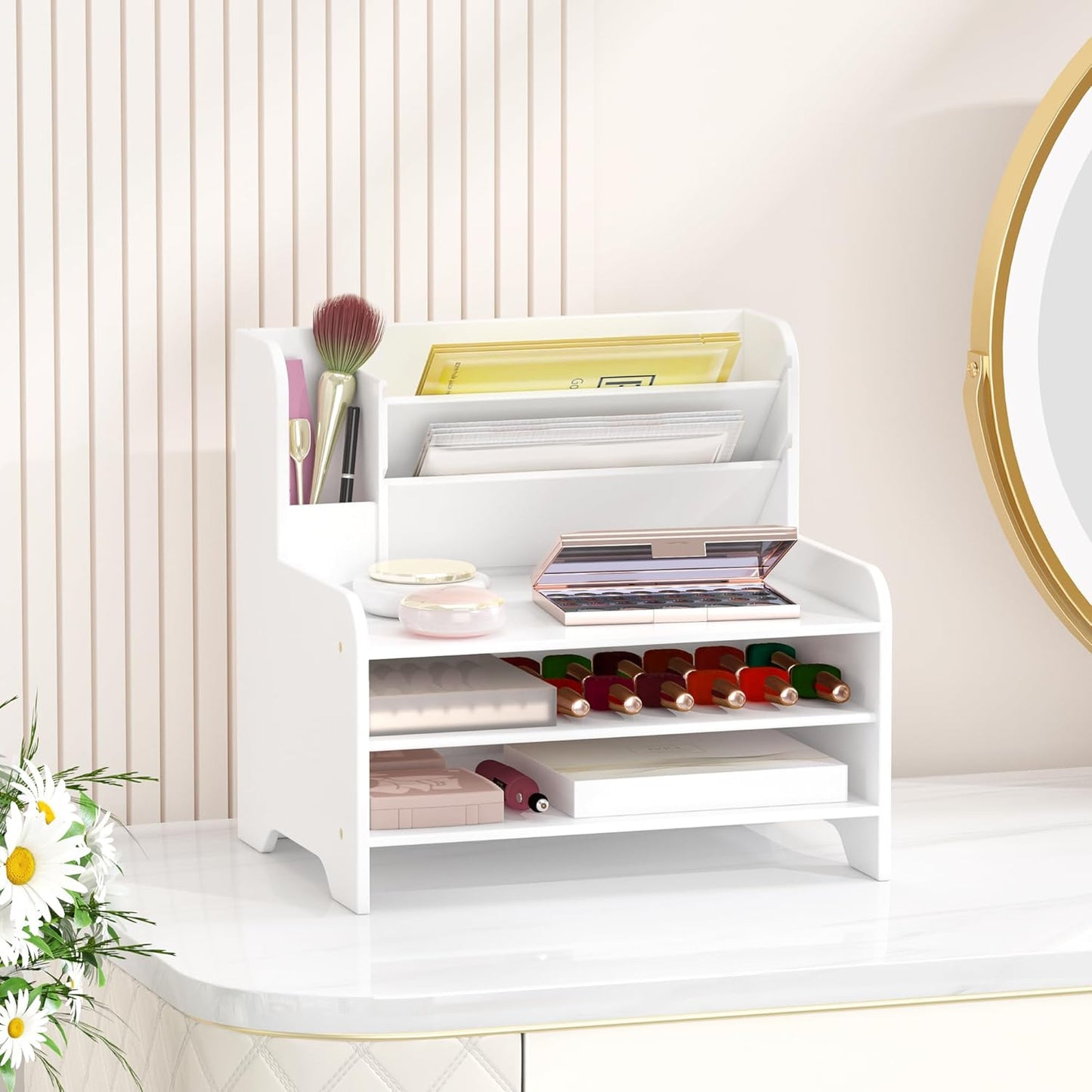 Desk File Organizer 4-Tier Desktop Paper Mail Organizer Document Holder for Home Office Supplies, Office Desk Accessories & Workspace (Nature)