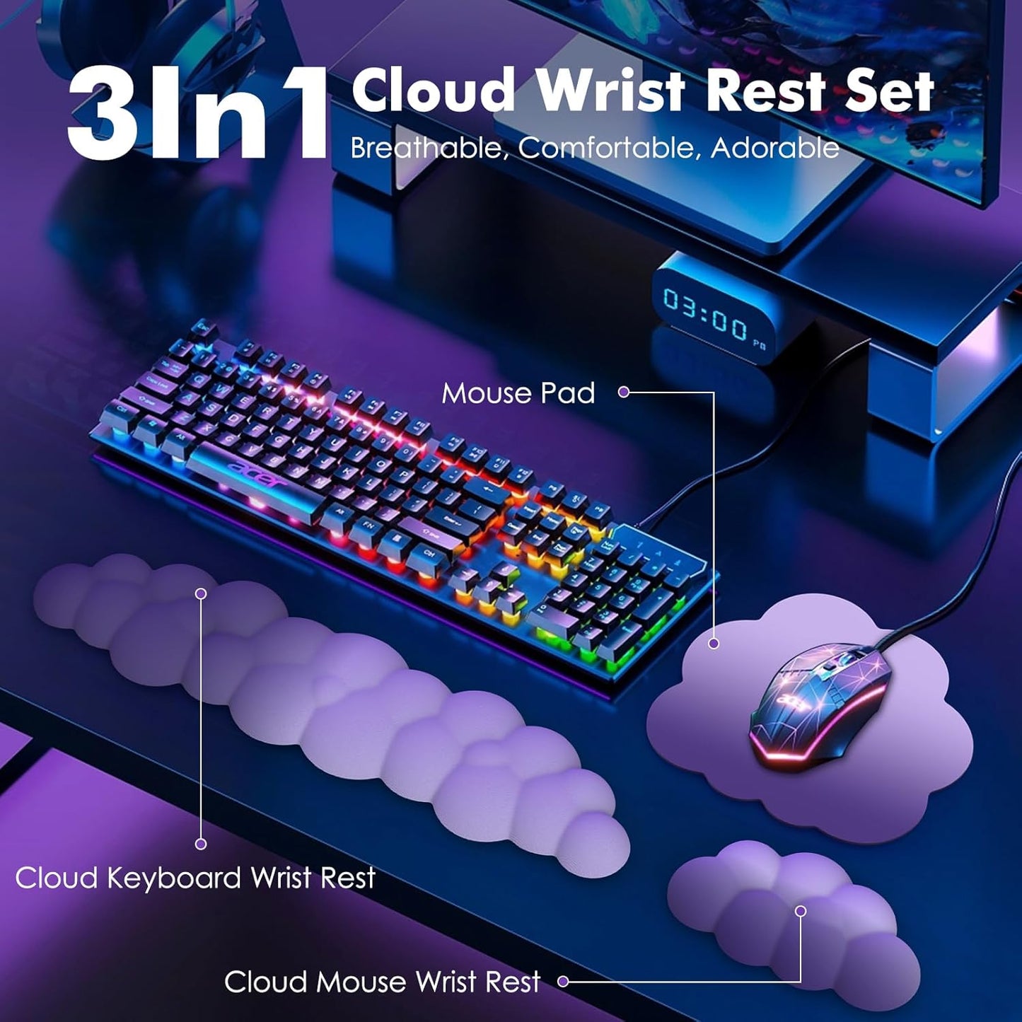 MoKo Cloud Wrist Rest, Ergonomic Cloud Keyboard Wrist Rest with Mouse Rest Wrist Pad, Durable Polyester Cloud Arm Rest Wrist Pad for Keyboard and Mouse for Office, Gaming, Computer, Laptop, Green