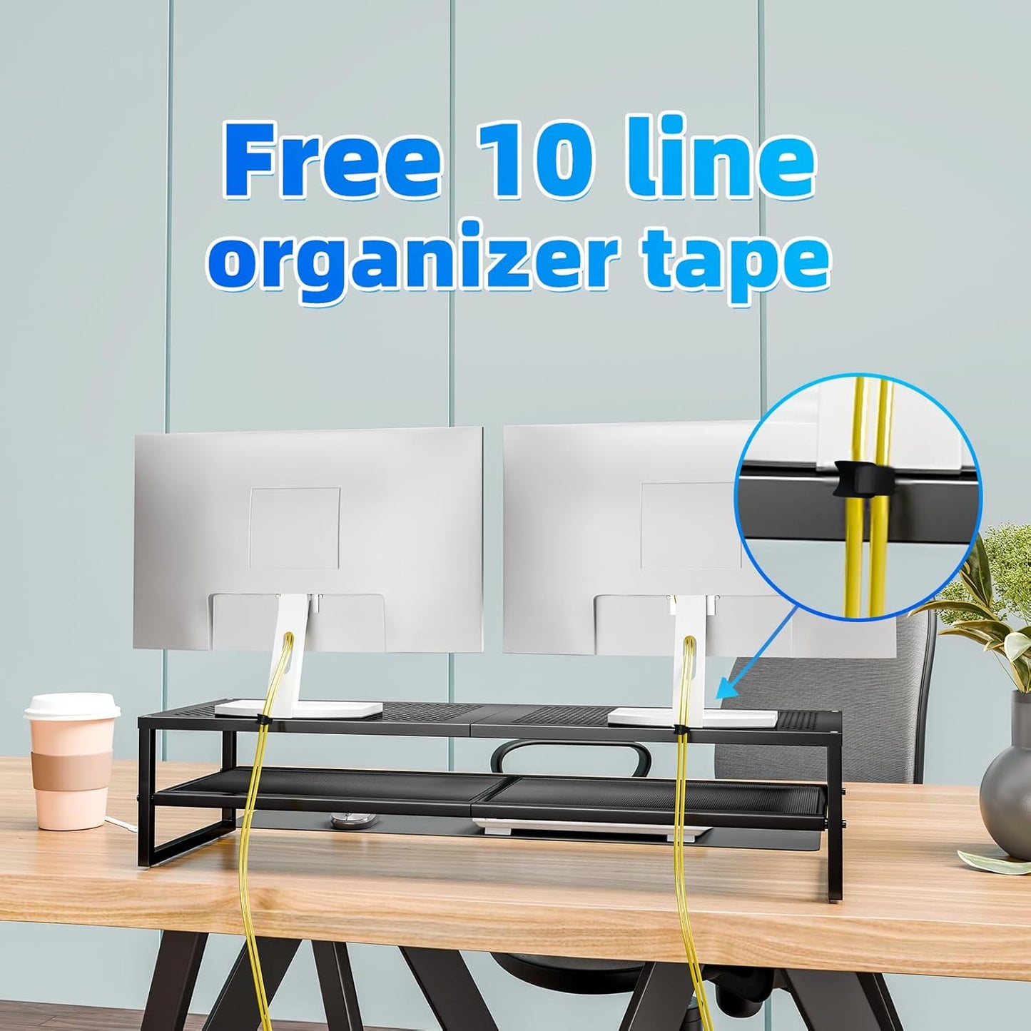 Simple Trending 2 Tier Metal Dual Monitor Stand Riser with 32"x10" Mouse Pad, Computer Desk Organizer for 2 Monitors, Laptop, Printer, TV, Black