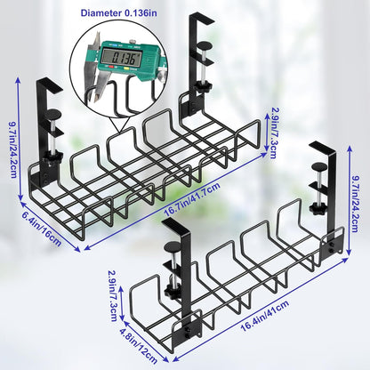 OneLeaf Under Desk Cable Management Tray - No Drill Wire Management Rack for Office, Computer Desk Accessories with Cable Organization