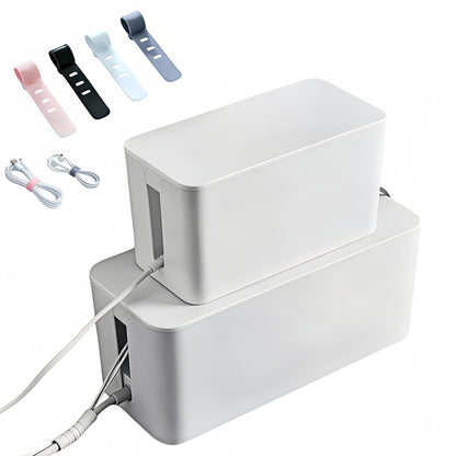 1 Large + 1 Small Cable Management Box Set – 2-Piece Cord Organizer Box, Home Office Desk Wire Storage & Cable Management Solution (Acryliclid lid/Black)