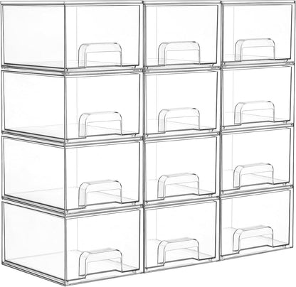 Vtopmart 4 Pack Small Clear Stackable Storage Drawers,Acrylic Bathroom Makeup Organizer,Plastic Storage Bins For Vanity, Undersink, Kitchen Cabinets, Pantry, Home Organization
