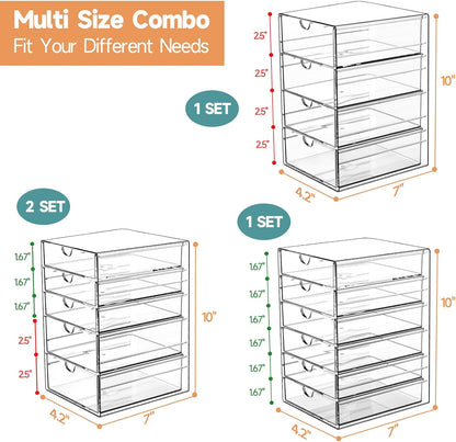 Makeup Drawer Storage Organizer with 20 Drawers, 4 Set Acrylic Office Desk Organization and Storage, Dustproof Drawer Organizer for Makeup, Office, Countertop, Jewelry, Pen, Desktop, Bathroom, Bedroom