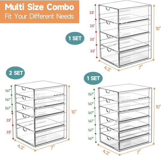Makeup Drawer Storage Organizer with 20 Drawers, 4 Set Acrylic Office Desk Organization and Storage, Dustproof Drawer Organizer for Makeup, Office, Countertop, Jewelry, Pen, Desktop, Bathroom, Bedroom