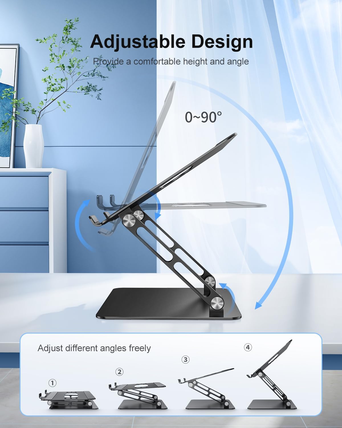 Adjustable Laptop Stand Ergonomic Computer Riser Aluminum Laptop Stand for Desk Portable Notebook Stand Laptop Riser Holder Compatible with 10-17.3’’ Laptops Tablets,Silver