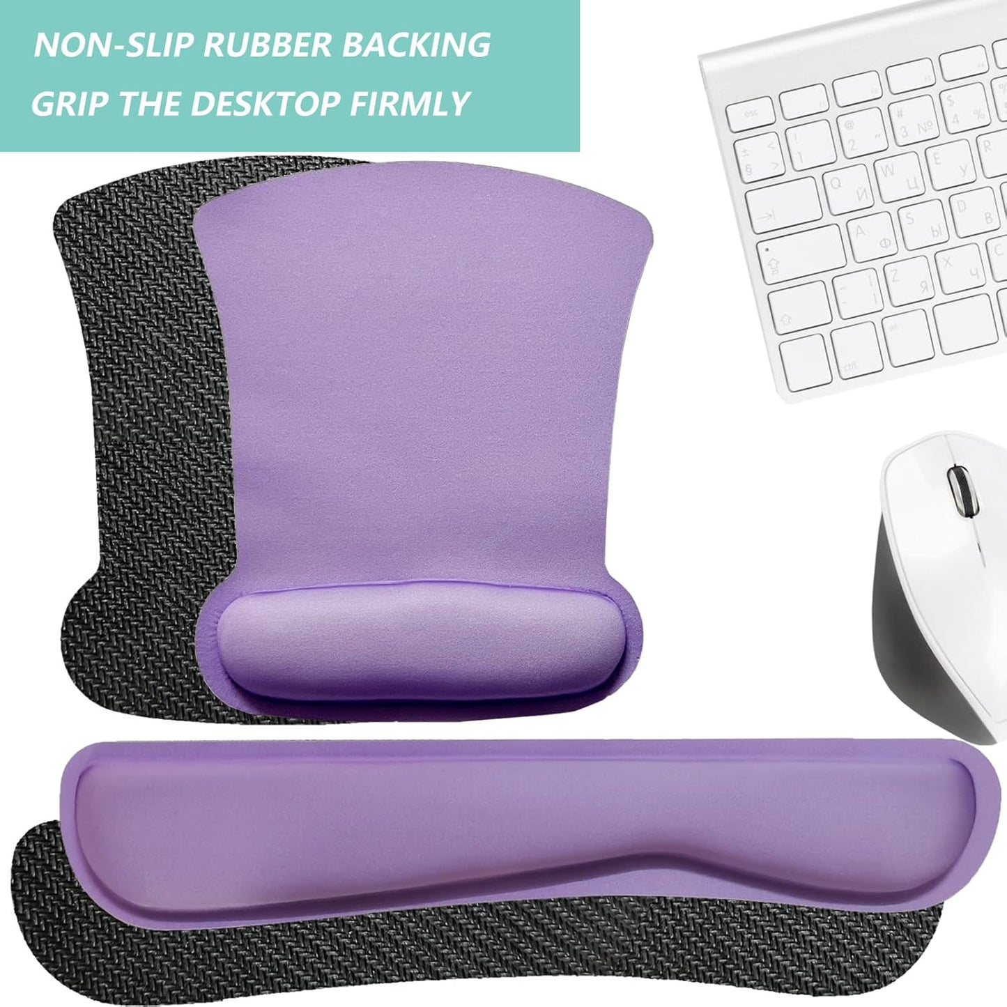 Keyboard Wrist Rest Pad Mouse Pad with Wrist Support Set of 3, Gaming Mousepad with Non-Slip Rubber Base, Ergonomic Memory Foam Mouse Cushion Support for Home Office Laptop Computer, Navy Blue