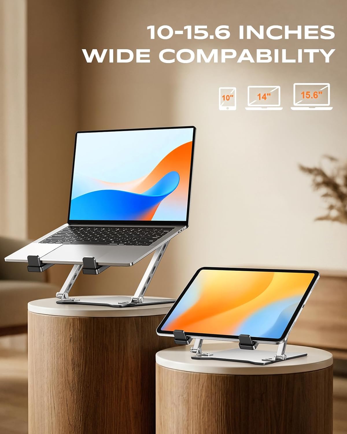 RIWUCT Ultra-Slim Portable Laptop Stand for Desk, Height Adjustable & Dual-Bar Support Laptop Riser Holder, Ventilated Computer Notebook Stand Mount, Compatible with MacBook/Dell/HP(10-15.6")