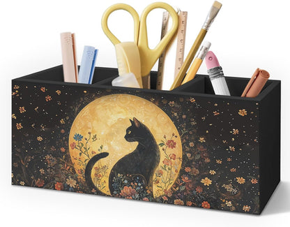 Gothic Office Decor Black Wooden Pen Pencil Holder for Desk Accessories, Dark Gothic Witchy Aesthetic Wood Makeup Brush Toothbrush Holder Organizer for Vanity Bathroom
