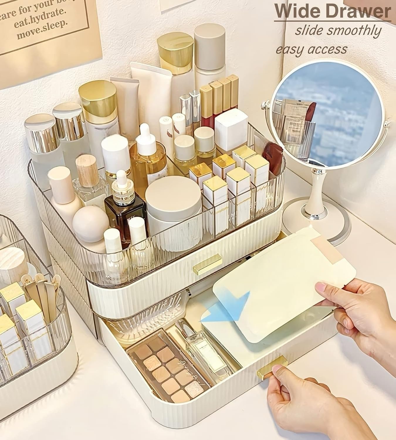 Stackable Cosmetics Organizer Drawers, Bathroom Vanity Makeup Organizers and Storage, Ideal for Desk and Dresser Countertops, Great for Palette, Skincare, Lipsticks, Nail Care. Green