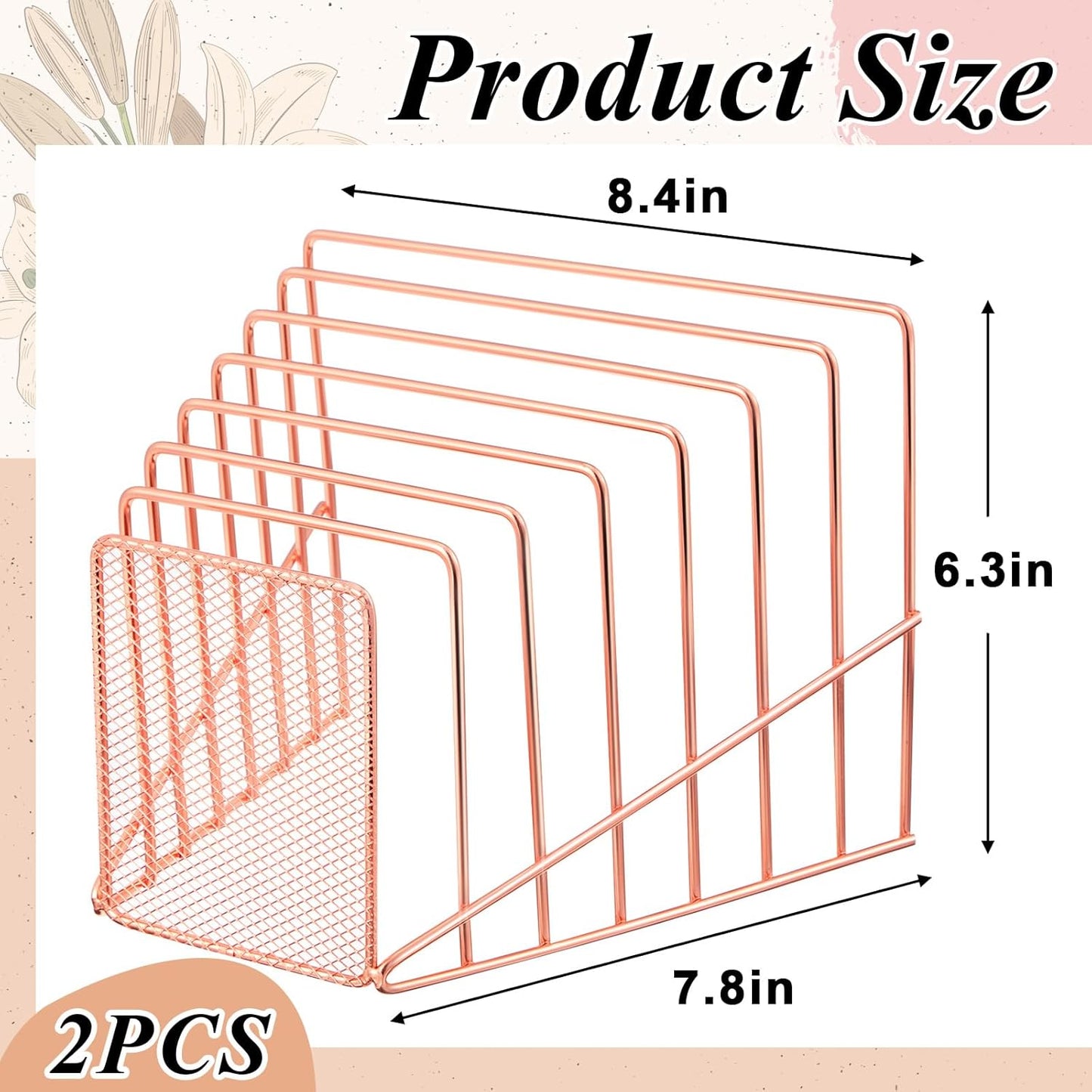 2 Pcs 7 Section Wire File Organizer for Desk, Metal Mesh Incline File Holder, Letter & Magazine Folder Rack, Desktop Paper Sorter for Home Office School (Golden)