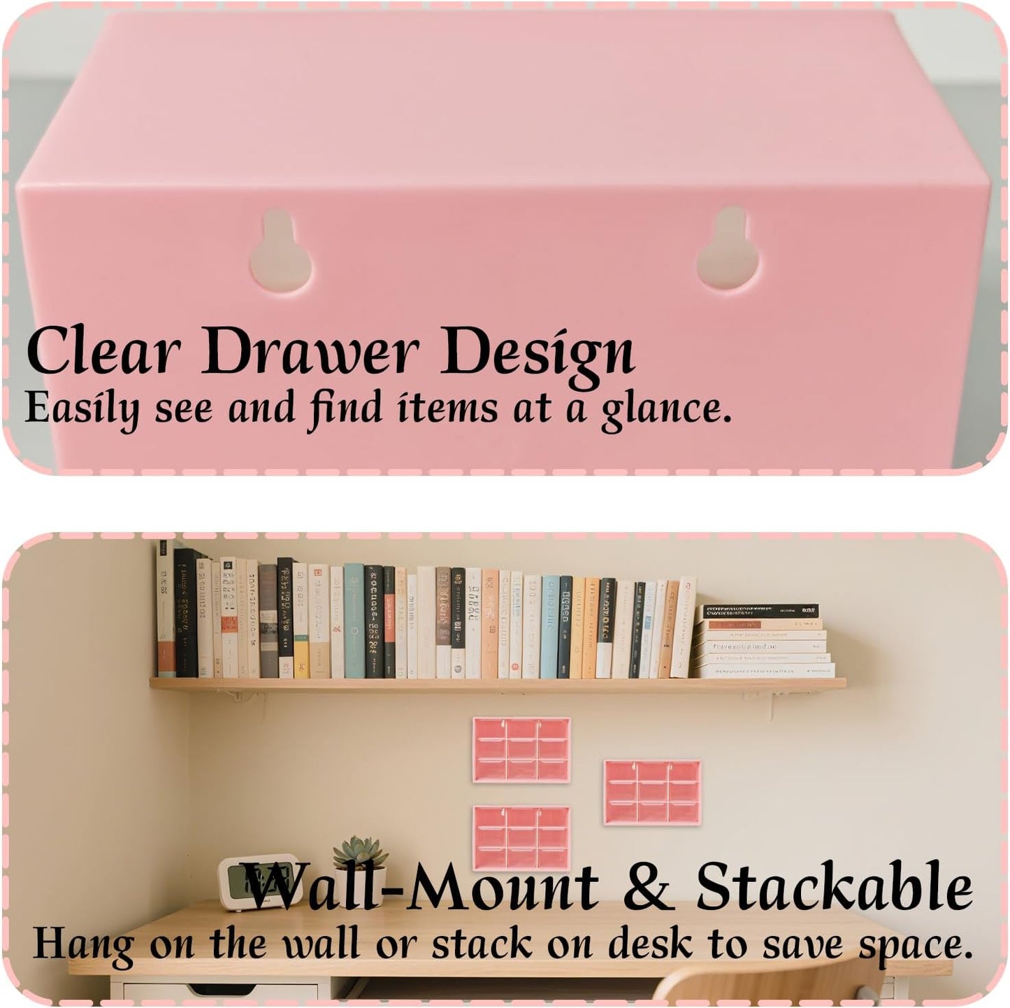 Small Drawer Organizer for Desk, 7.1" x 3.8" x 4.6" Mini Desktop Drawer Organizer with 9 Clear Drawers, Compact Craft & Office Supplies Organizer for Home School (Pink)