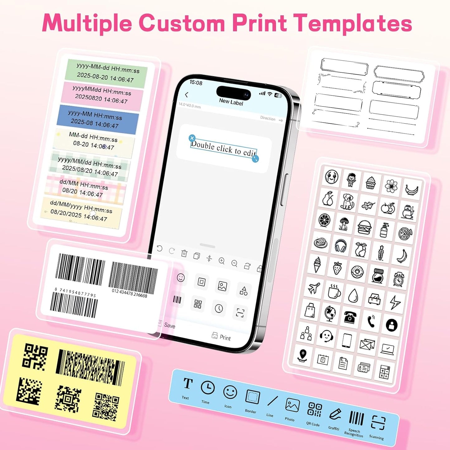 Label Maker Machine with Tape, Small Portable Bluetooth Label Printer, Handheld Mini Labeler for Home, Kitchen, Office, Waterproof Label Makers for Labeling, Gift, Kids School Items, Pink