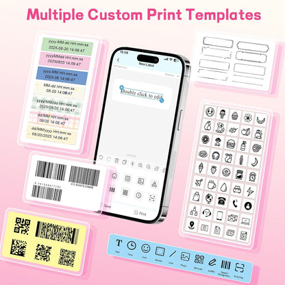 Label Maker Machine with Tape, Small Portable Bluetooth Label Printer, Handheld Mini Labeler for Home, Kitchen, Office, Waterproof Label Makers for Labeling, Gift, Kids School Items, Pink