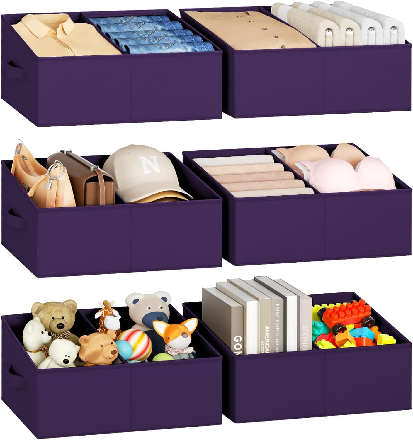 DIMJ Closet Storage Bins, 6 Pack Storage Baskets for Shelves, Foldable Closet Organizer with Handle, Linen Closet Organizers and Storage for Clothes, Toys, Towel, Books (Black)