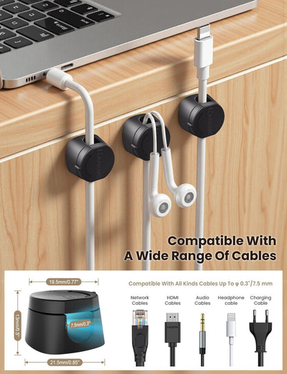 Kanemc Cable Clips Cord Holder for Desk, 360° Spin Magnetic Wire Organizer Self Adhesive Cord Management for Office Desks Cars Home Kitchen Electronic Accessory (White, 6 PCS)