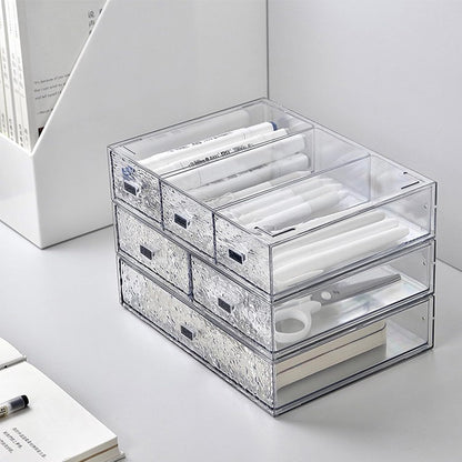 Desk Drawer Organizer, Stackable Plastic Storage Drawer, Grocery Organizer For Stationery/Office Supplies (Blue, 3 Compartment)