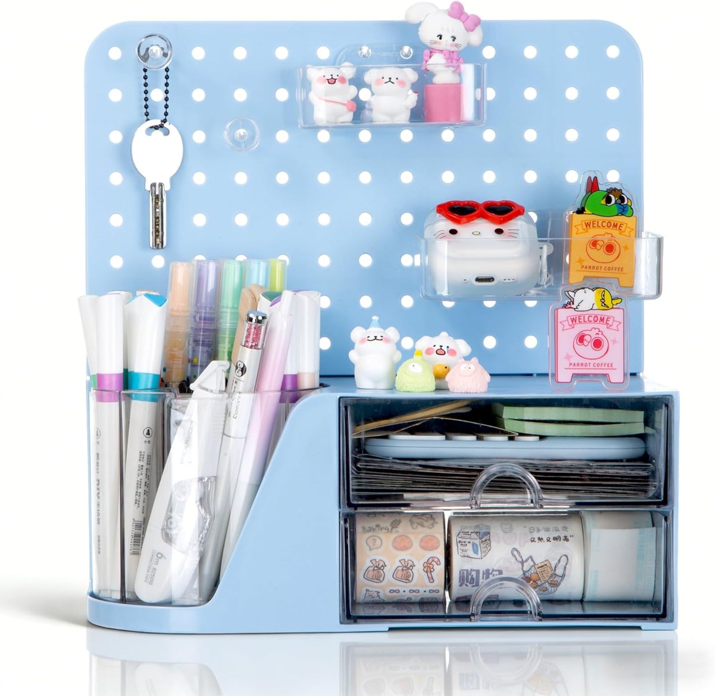 Comix 360° Rotating Pen Holder for Desk, Cute Pencil Holder Pen Organizer, Beige Acrylic Pencil Cup Caddy with 5 Slots for Home School Office Supplies