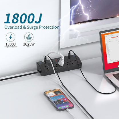 Desk Clamp Power Strip with 40W Fast Charging Station, JXGUCAT 10FT Flat Plug Desk Mount Power Strip Surge Protector, Removable Extension Cord with 2 USB-C Ports 6 Outlets, Fits 1.8" Tabletop Edge