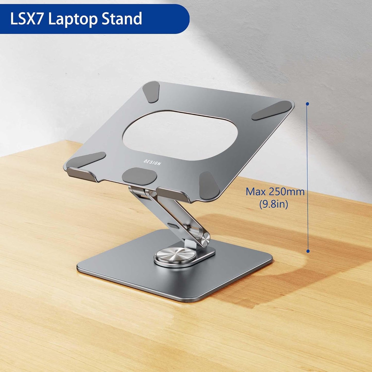 BESIGN LSX7 Laptop Stand with 360 Rotating Base, Ergonomic Adjustable Notebook Riser, Foldable Computer Holder Compatible with 10-15.6" Laptops (Black)