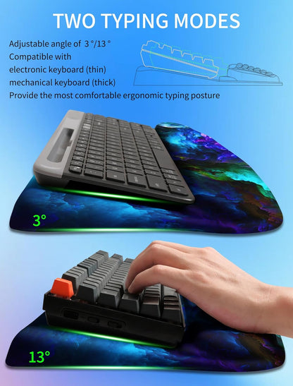 Ergonomic Wave Wrist Rest with Keyboard Stand, Cushioned Palm Rest, Comfortable Integrated Memory Foam for Natural Typing and Relieve Wrist Pain, Dark Night Black