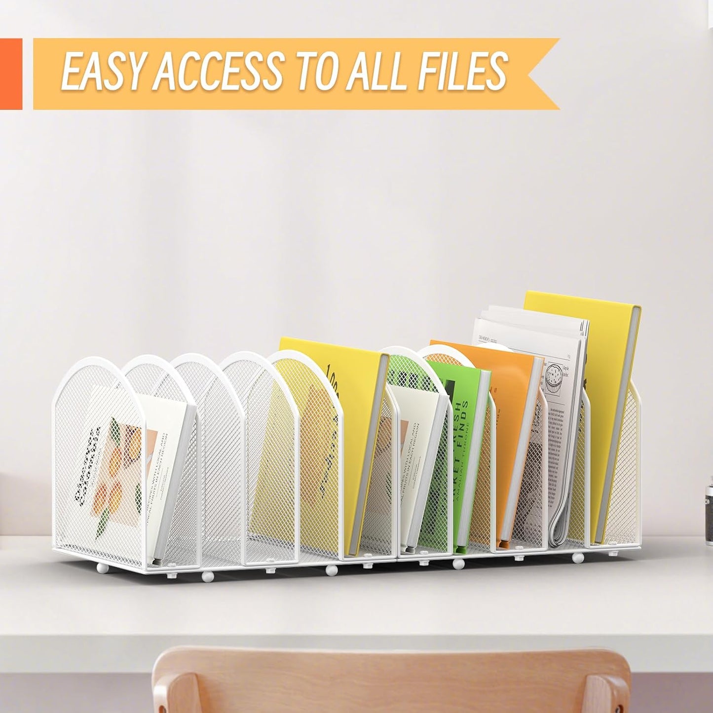 MINDEPOT 5-Section Desk File Organizer, Vertical Desktop File Holder Mail Sorter File Folder Holder Organization for Office School & Classroom (Black - 1Pack)