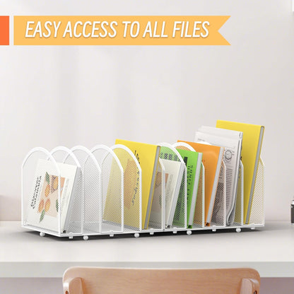 MINDEPOT 5-Section Desk File Organizer, Vertical Desktop File Holder Mail Sorter File Folder Holder Organization for Office School & Classroom (Black - 1Pack)