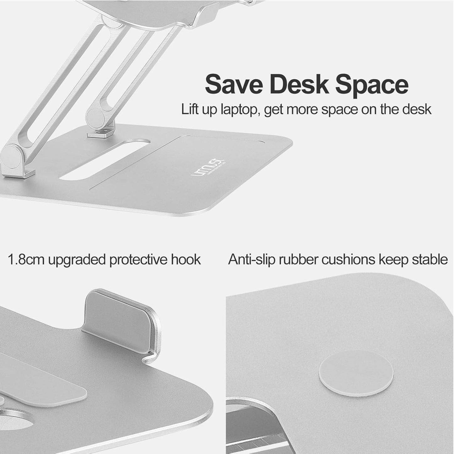 Urmust Adjustable Laptop Stand for Desk Aluminum Computer Stand for Laptop Riser Holder Notebook Stand Compatible with MacBook Air Pro Ultrabook All Laptops 11-17 inch (Black)