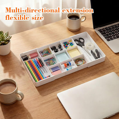 Briwooody 1 Pcs Large Expandable Acrylic Drawer Organizers, Grid Adjustable Drawer, Dividers Organizer for Desk, Makeup, Jewelry, Office, Kitchen Supplies (Clear,5 Compartments)