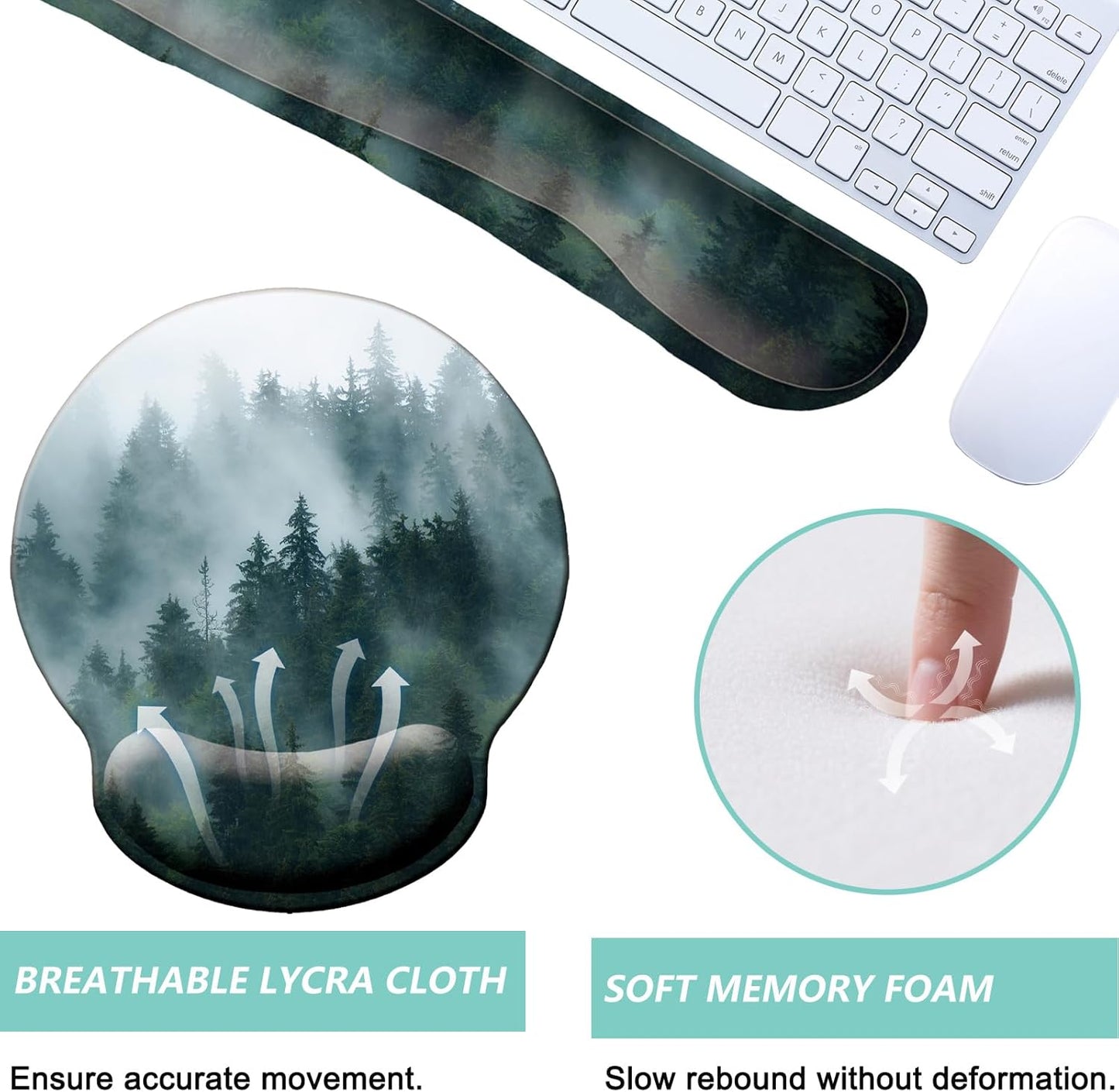 Keyboard Wrist Rest Pad Mouse Pad with Wrist Support Set of 3, Mousepad with Non-Slip Rubber Base, Ergonomic Memory Foam Mouse Wrist Cushion Support for Home Office Laptop Computer, Flower Black