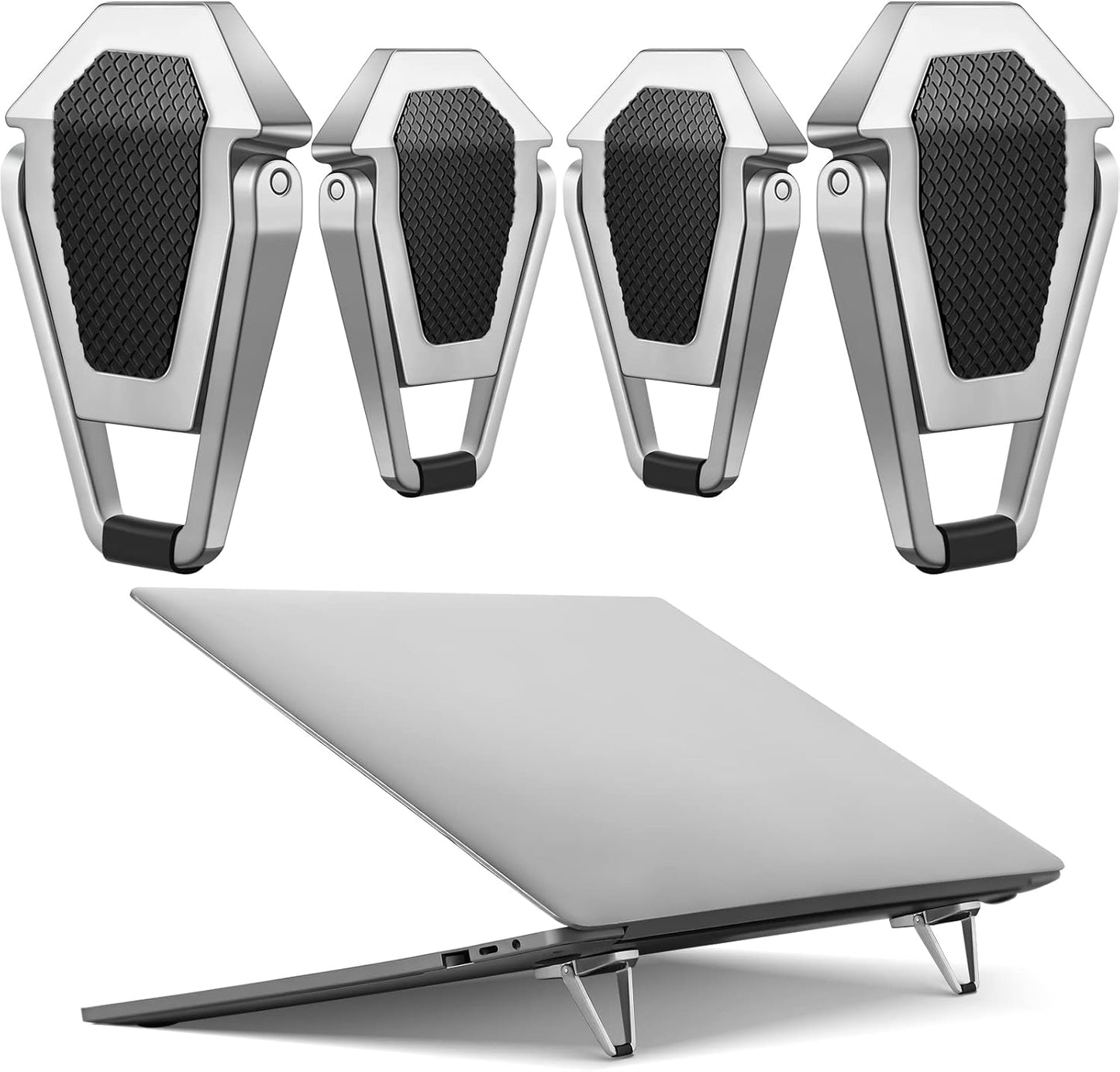 Konohan 4 Pieces Portable Keyboard Laptop Stand Mini Aluminum Keyboard Riser Foldable Cooling Laptop Kickstand Adjustable Lightweight Lifter for Desk Computer Laptops Notebooks 12-17 Inch(Silver)