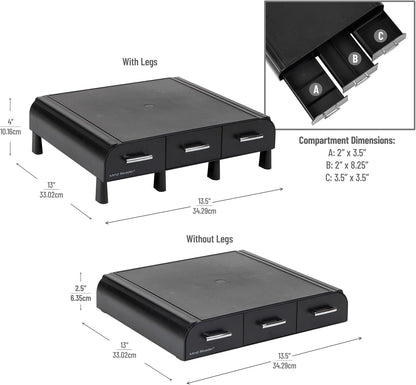Mind Reader Monitor Stand, Laptop Riser, Desktop Organizer, Storage Drawer, Office, Plastic, 13.5"L x 13"W x 4"H, Black