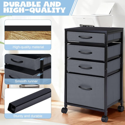 Chunful 4 Drawer Rolling File Cabinet Mobile Printer Stand Metal Cart with Fabric Vertical Filing Chest Wheels A4 Letter Size Under Desk Utility Craft Storage Organizer for Home Office School(Grey)
