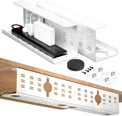 2 Pack Cable Management Under Desk Black, Cinati 32" Large Cable Management Tray, Under Desk Alloy Steel Wire Organizers, Cord Hider Tray for Office and Home - Tape or Screw Installation
