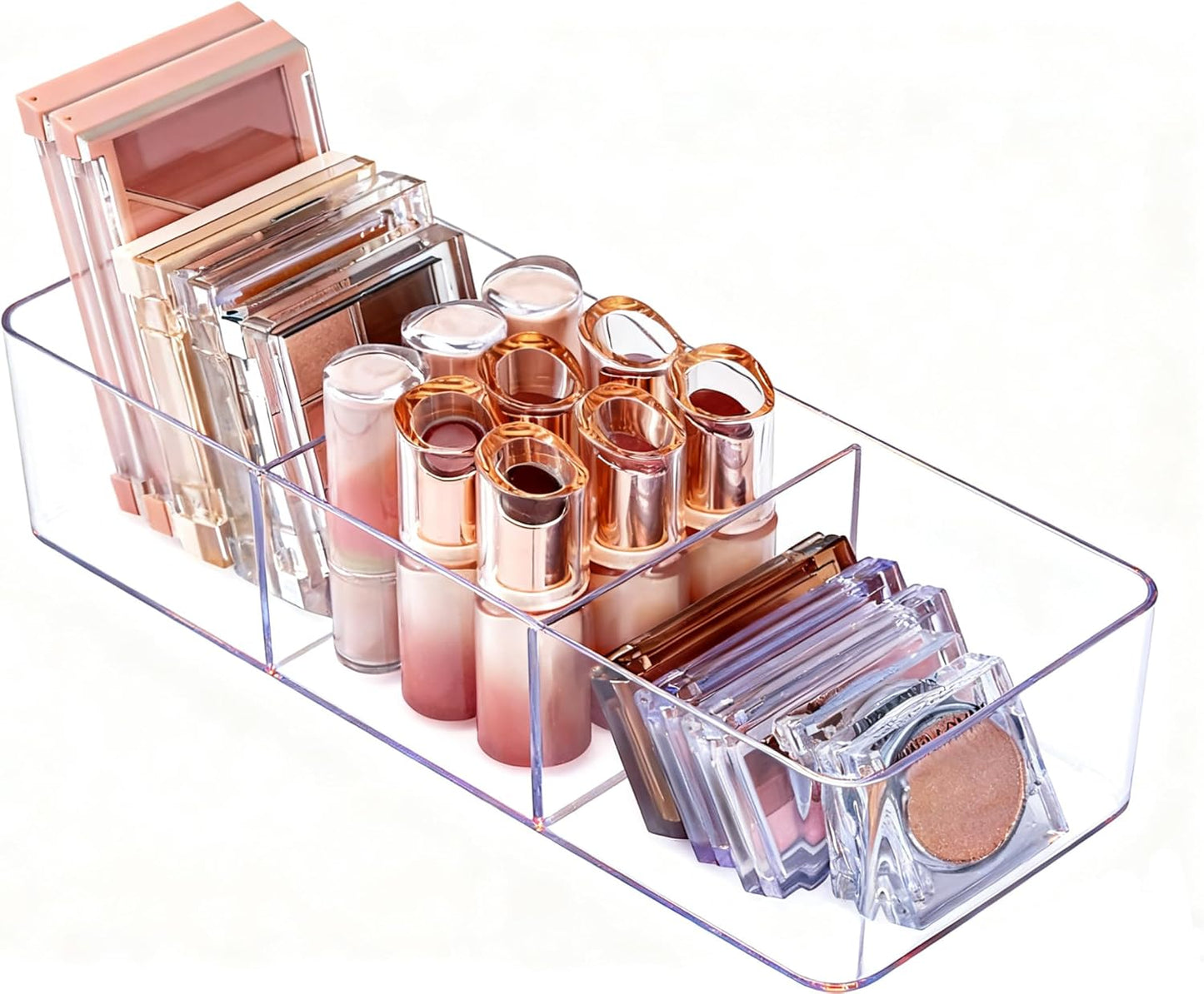 Acrylic Organizers Makeup Storage – Cosmetic Organizer for Bathroom Drawer, Display Case for Vanity, Countertop, Kitchen, Desk 3-Section