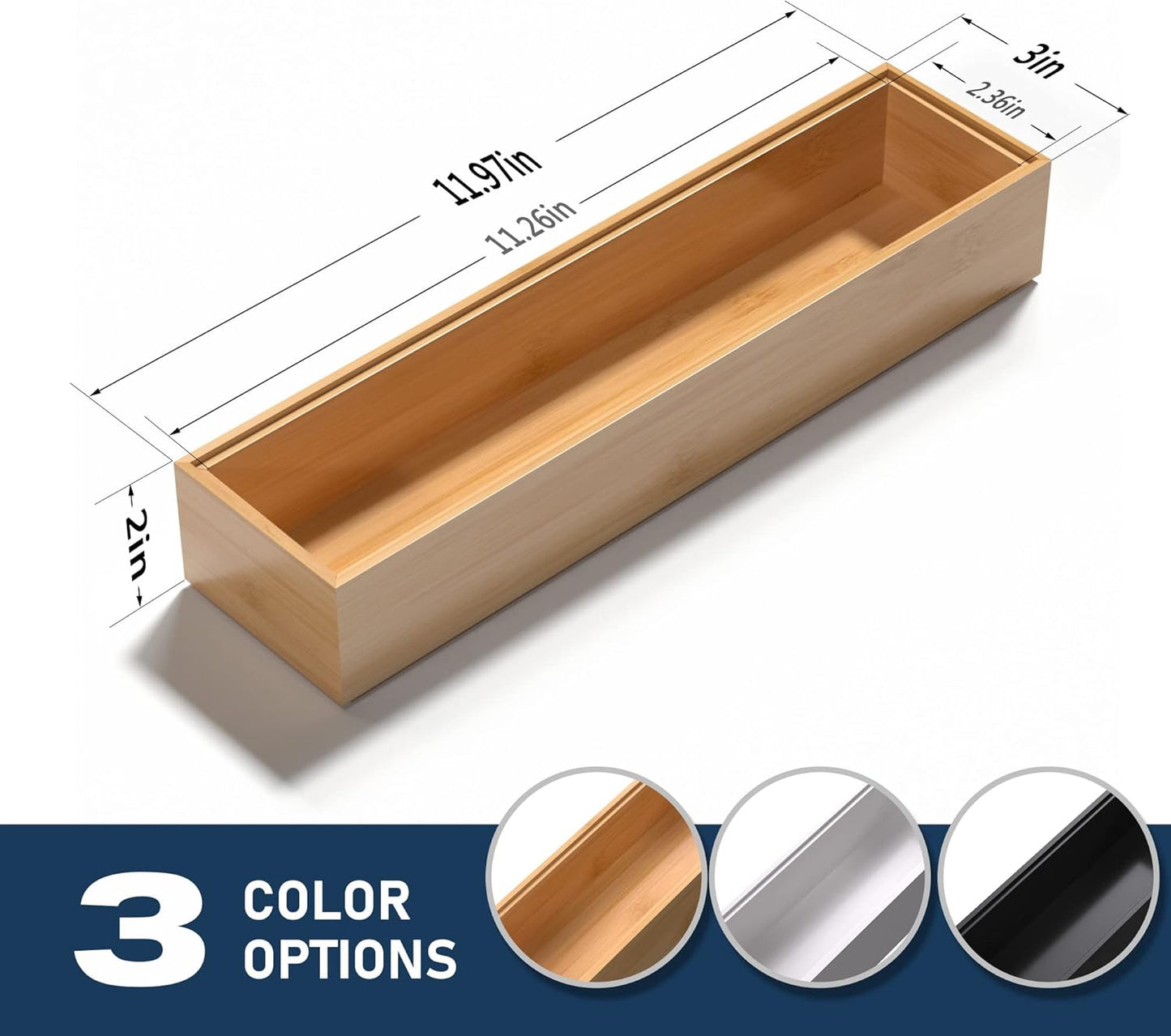 VeyFey Bamboo Drawer Organizer, Stackable Utensil Organizer for Kitchen, Bamboo Storage Box Wood Silverware Tray for Drawer 15" x 6" x 2" Set of 2