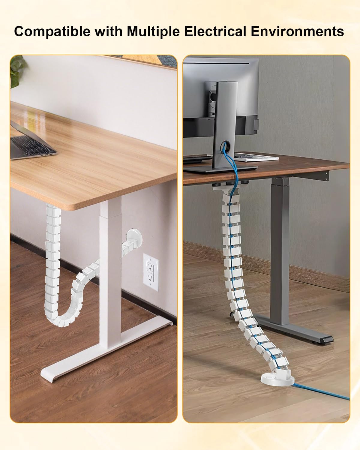 Under Desk Cable Management Vertebrae Fit for Sit Stand Desk Management, Magnetic Fixation Adjustable Length Cable Management Spinal, Flexible Chain Raceway Black