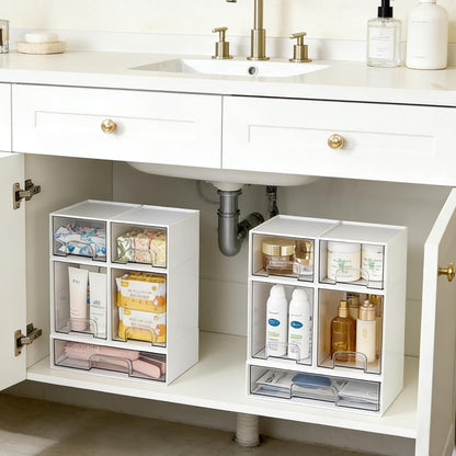Vtopmart Stackable Storage Drawers Set of 4, Clear Plastic Organizer Bins for Bathroom Supplies,Ideal for Cabinet,Pantry,Laundry Room Organization