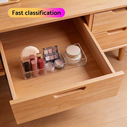 HIIMIEI Acrylic Drawer Organizer, 6 Section Clear Makeup Tray Organizer for Drawer Office Bedroom(11.8x11.8 inch)
