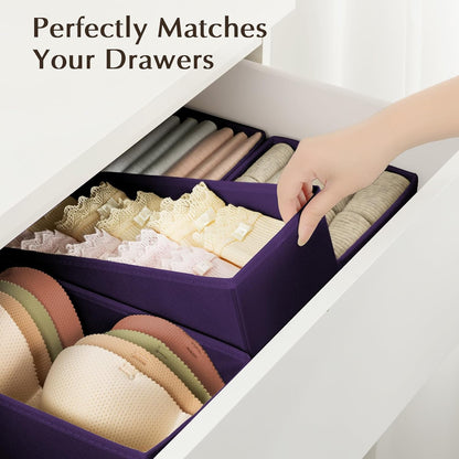 DIMJ Drawer Organizers Clothes, Dresser Organizer Bins for Baby Clothes,Underwear and Sock, Fabric Closet Organization and Storage Boxs, Drawer Dividers for Nursery, Clothing, Tie - 4 Pack, Beige