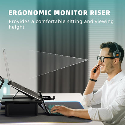 Heymaster Ergonomic Monitor Stand Riser, Laptop Stand Foldable Muti-Angle Adjustable Portable Foldable Stand with Heat-Vent Compatible with MacBook, Air, Pro, Surface Laptop (9-17 inches) (Black)