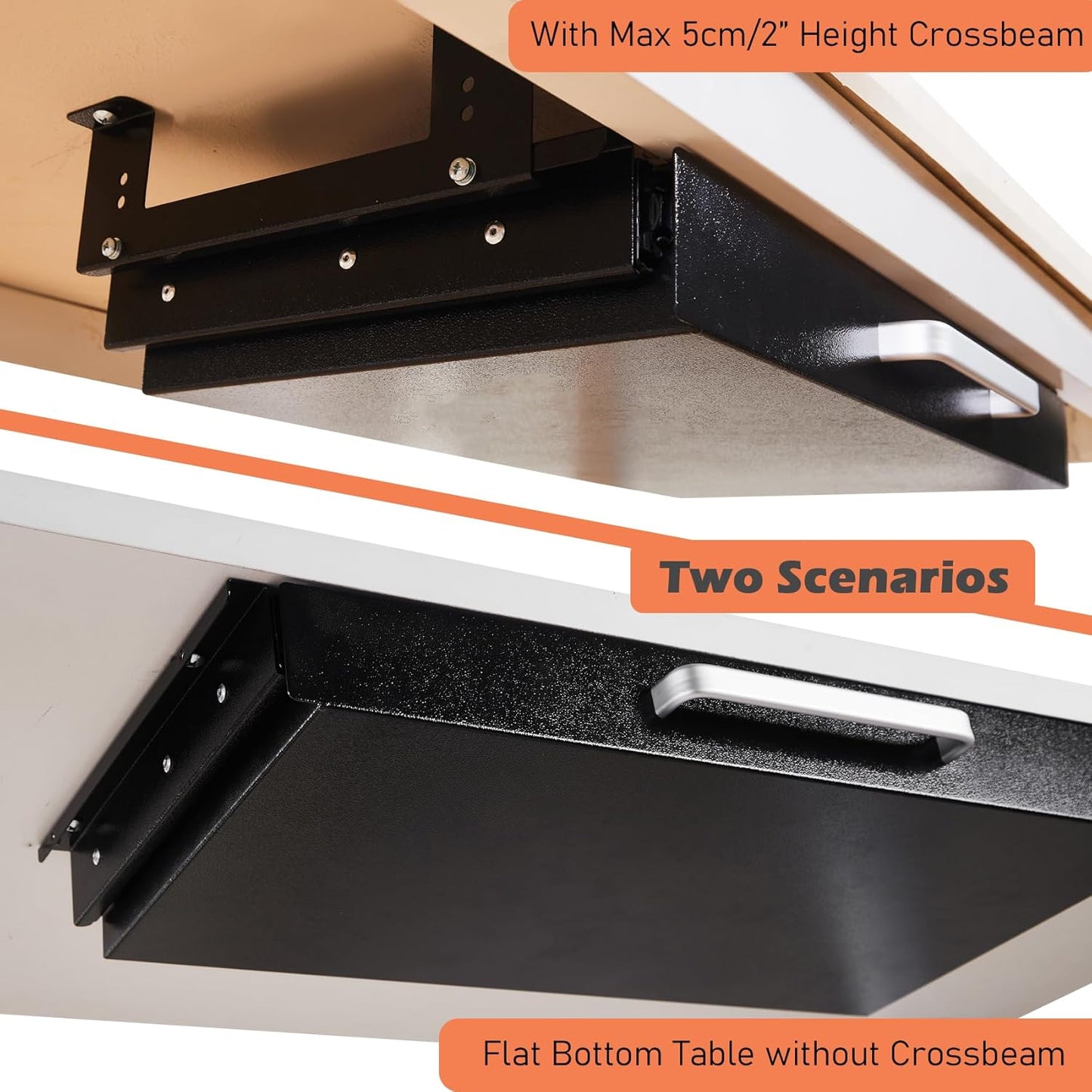 Under Desk Drawer Organizer 21" White Upgrade with Adjustable Brackets, Sliding Pull-Out Under Table Pencil Drawer, Office Standing Desk Attachment for Workbench
