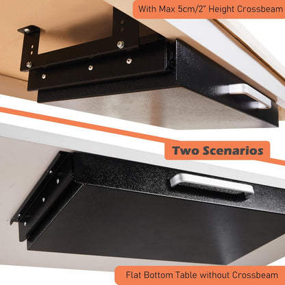 Under Desk Drawer Organizer 21" White Upgrade with Adjustable Brackets, Sliding Pull-Out Under Table Pencil Drawer, Office Standing Desk Attachment for Workbench