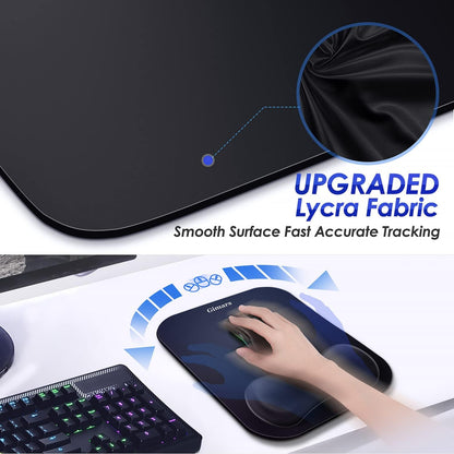 Gimars Elongate Smooth Lycra Fabric Ergonomic Mouse Pad Wrist Support, Gel Memory Foam Cushion Set Keyboard Wrist Rest Support, Pain Relieve for Computer, Laptop, Office, School, Home, Gaming, Black