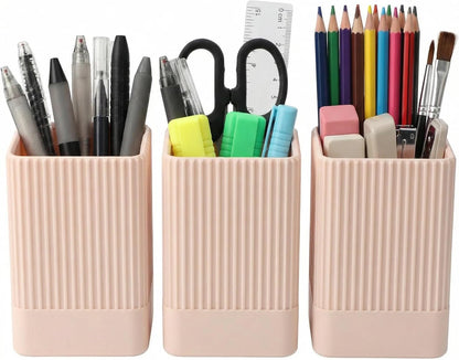 3 Pack Aesthetic Pen Holder for Desk-Sturdy Plastic Pencil Holder - Stylish Makeup Brushes Cup for Women Girls - Cute and Functional Desk Organizer for Office Supplies - Modern Office Decor Pen Cup