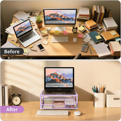Small Laptop Stand for Desk, Monitor Stand Riser, Office Desk Accessories, Computer Desktop Stand with Drawer for Home, Office, School (Mint Green)