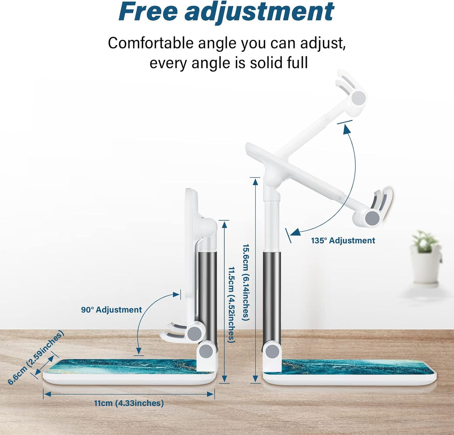 Desk Cell Phone Stand - Adjustable Angle-iPad Holder, Universal Compatible Phone Holder for Desk